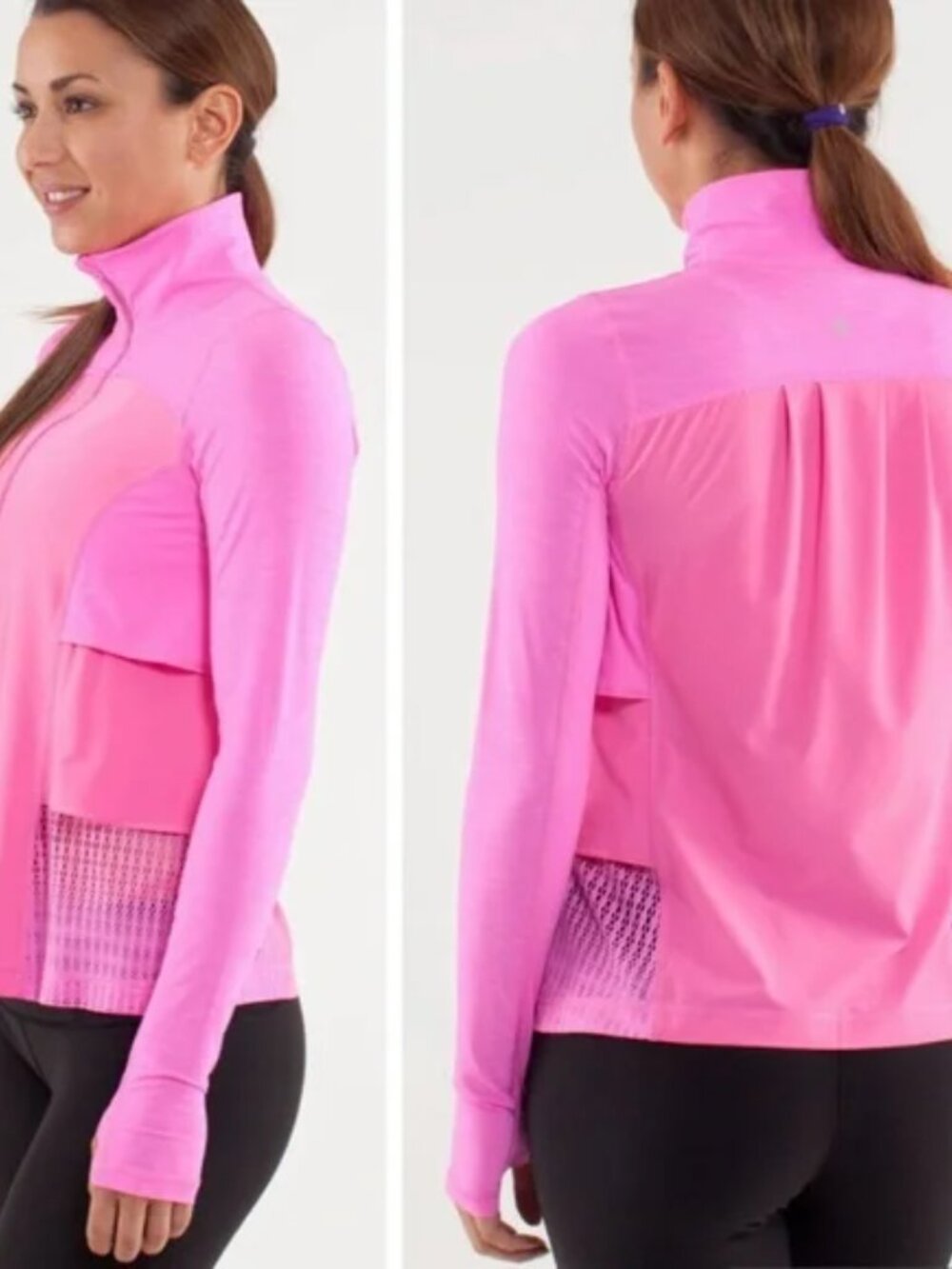 LULULEMON Sun Runner Hybrid Pullover Womens 8 Pink Mesh Hem‎ 1/4 Zip Long Sleeve